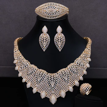 

GODKI Luxury DUBAI Cubic Zirconia Woman Ladies Wedding 4 Pcs Jewelry set Necklace Earring Bracelet Bangle Ring Set Dress Jewelry