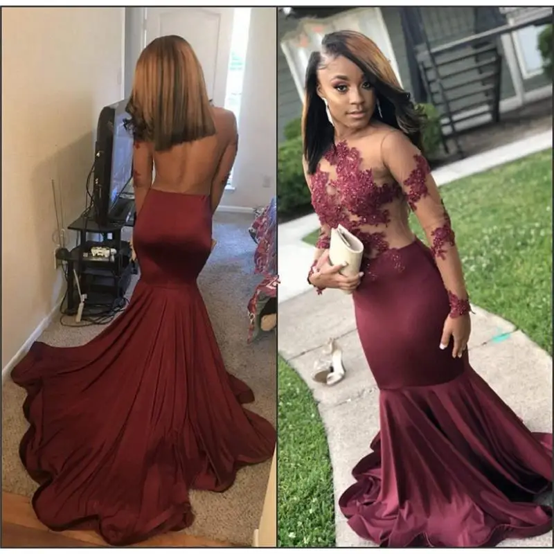 African Burgundy Mermaid Prom Dresses 