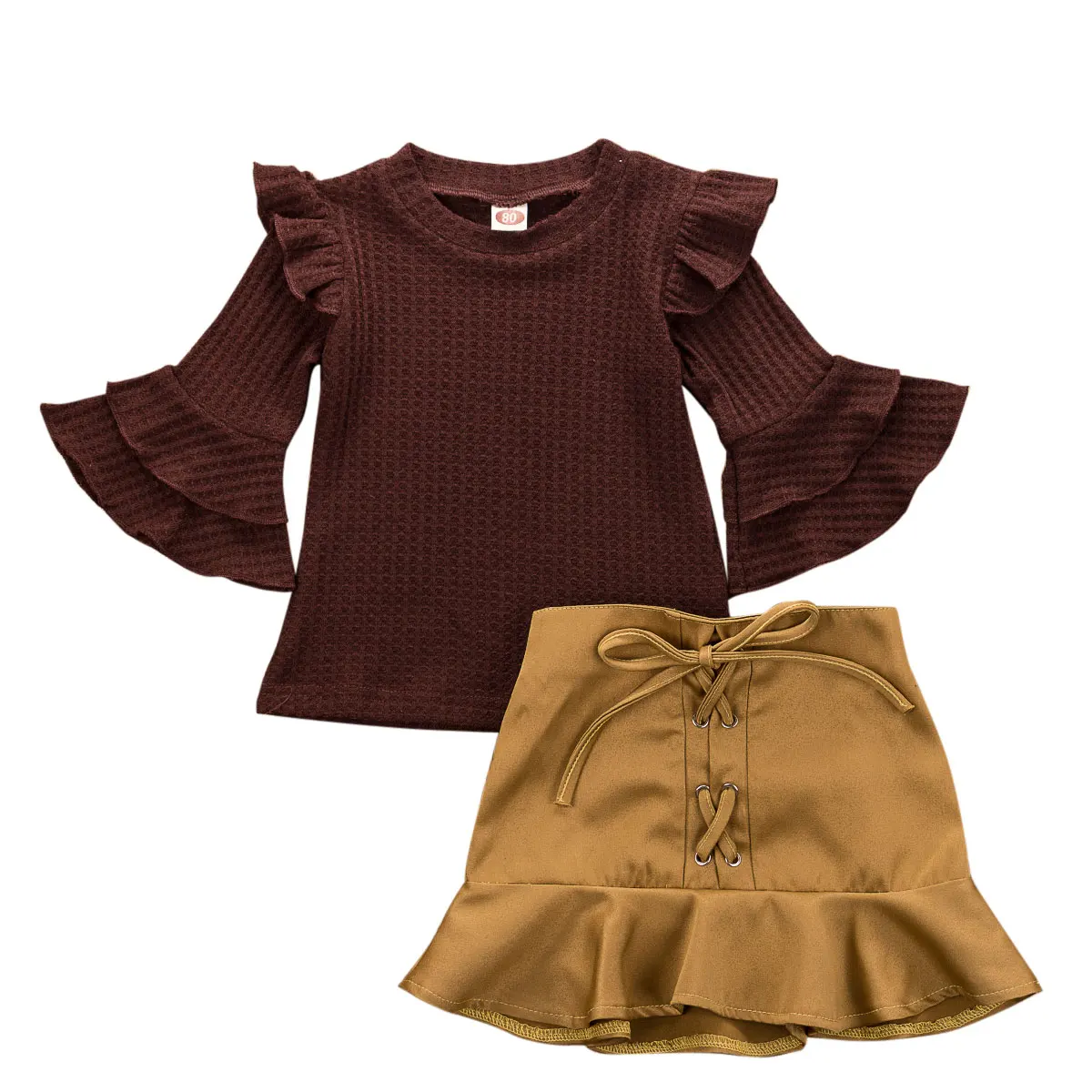 Осенняя одежда США одежда для маленьких девочек хлопковые топы, футболка+ мини-юбка платье комплект осенней одежды, От 0 до 4 лет - Цвет: Коричневый