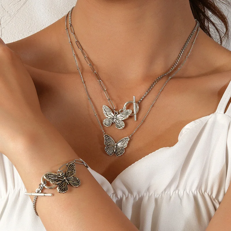 

Cross Border Hot Selling Butterfly Necklace Set Europe and America Creative Stainless Steel Butterfly Bracelets Necklaces Jewelr