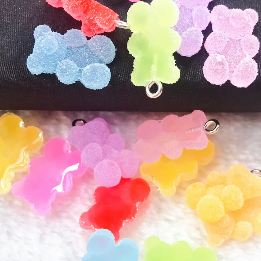 20pcs 17*11mm Multicolor Flatback Epoxy Resin Gummy Bear Candy For Necklace Keychain Pendant DIY Making Accessories jewelry charms resin charms