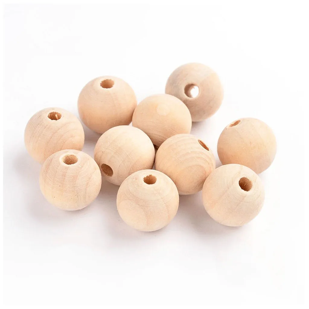 100PCS Natural Color Round Wooden Beads Charm for DIY Craft Making 16mm