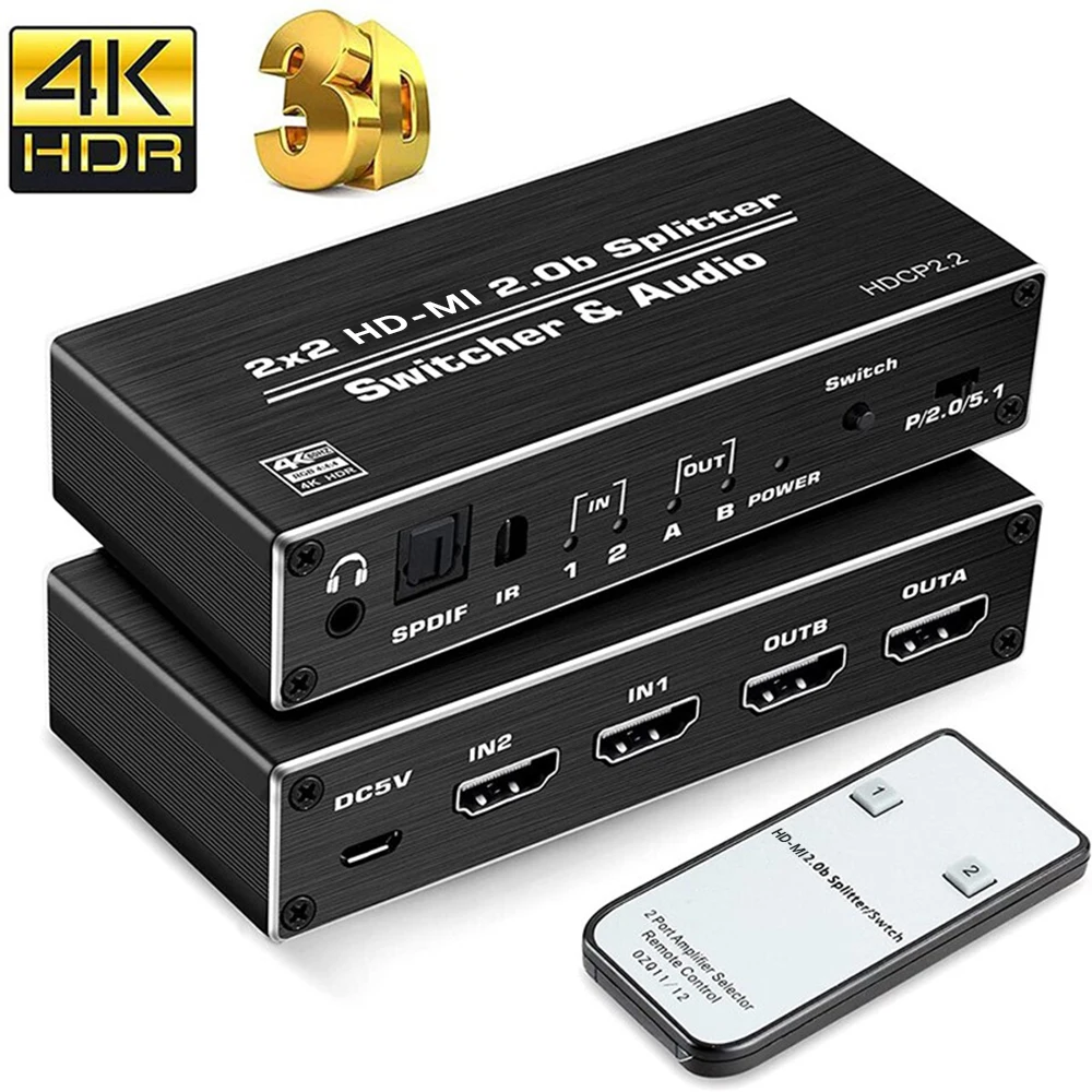 KuWFi 4K60Hz HD-MI 2 0 переключатель с разъемом 3 5 мм и оптическим Toslink удалить HDCP для PS4 XBOX