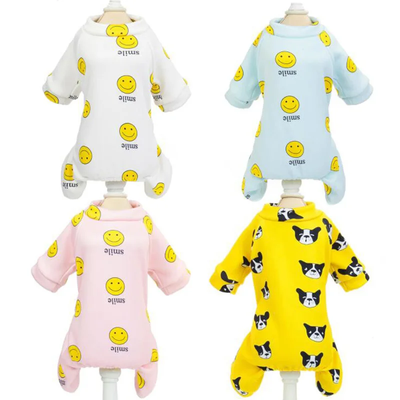 

Small And Medium Warm Dog Pajamas Cute Four Feet Cartoon Smiling Pet Jumpsuit New Autumn Winter Cotton Chihuahua Pet Costume