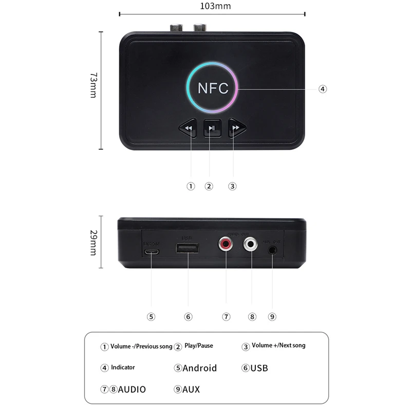 NFC Bluetooth Receiver 5 0 o Receiver Wireless o 3 5mm AUX Jack RCA USB Stereo Adapter for Car TV PC Headphone