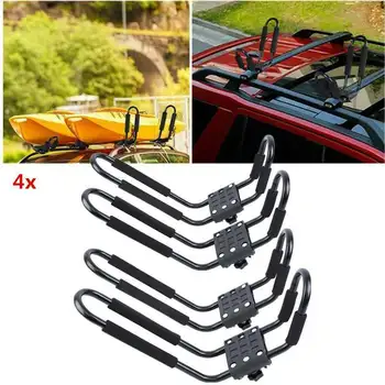 

2 Pairs (4 pcs) Black Detachable Kayak Canoe Carrier for Car Roof Rack J Bars & Straps