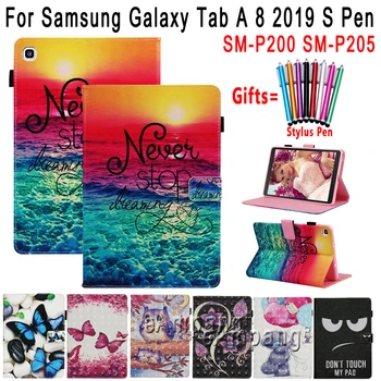 

Case for Samsung Galaxy Tab A 8 2019 S Pen SM-P200 SM-P205 Fashion Painted Soft Shockproof Stand Flip Cover Tablet Shell