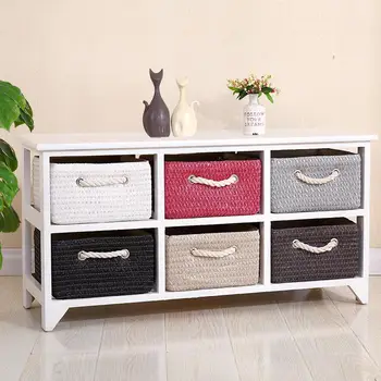 

Solid wood white rattan bedside table simple drawer type garden storage storage small cabinet bedroom corner cabinet
