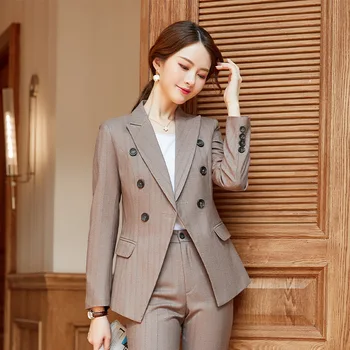 

Business wear pants suit fashion temperament long-sleeved striped suit + pants two-piece overalls OL commuter business suit
