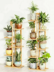 Elegant Bamboo Tiered Plant Stand Rack - Multi-Level Flower Pot Holder & Display Shelf - 6 Tier (Gold)