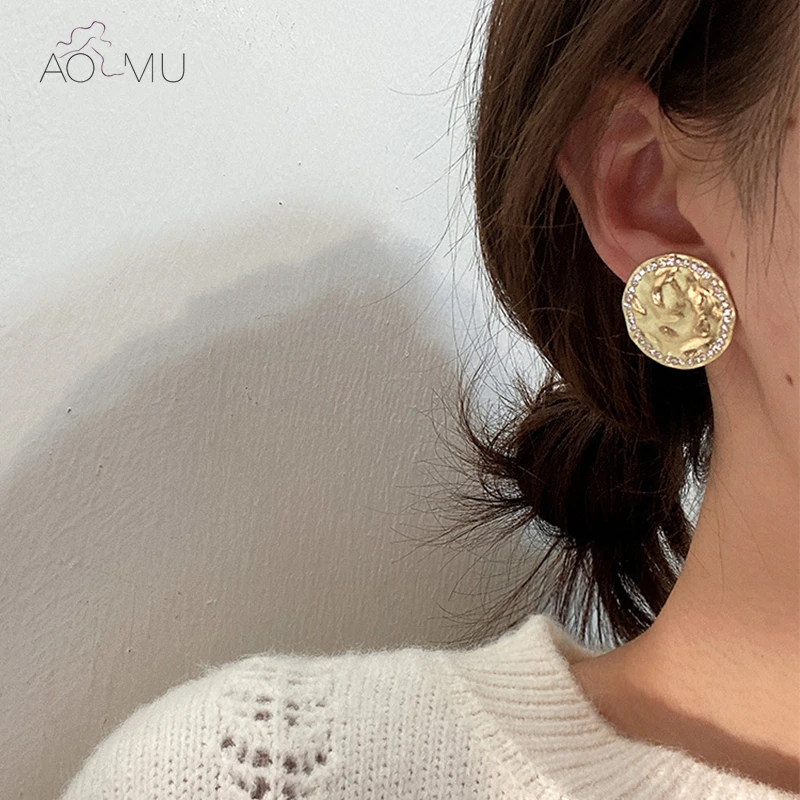 AOMU S925 Серебряная булавка Геометрическая круглая поверхность неровность микро