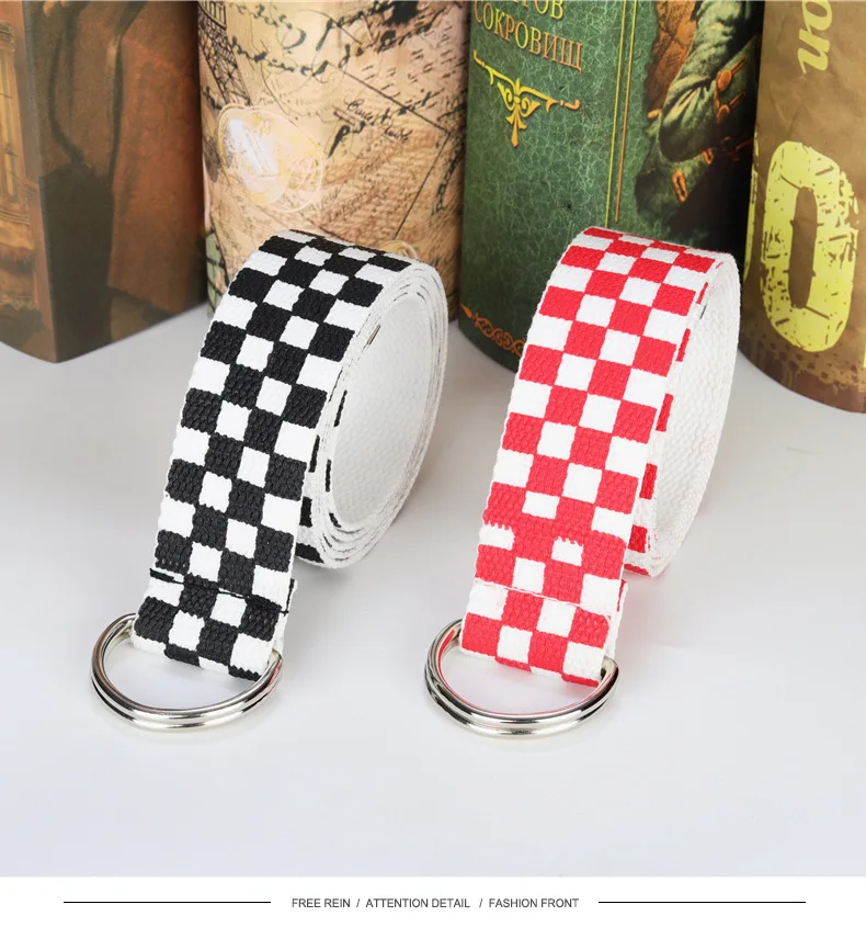 elastic belt for men Fashion Punk Checkered Belt Waistband Long Black and White Plaid Checkerboard Couple Checkered Canvas Women New Belts mens brown belt