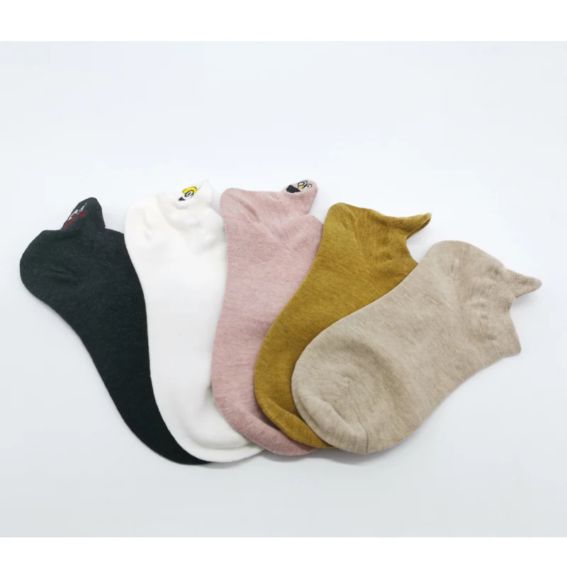 5 Pairs 5 пар/упак. каваи вышитые выразительные женские носки счастливые Модные ботильоны забавные Женские носочки хлопок Лето карамельный цвет - Цвет: 5 Pairs