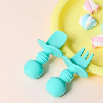 

Baby Food Supplement Feeding Tableware Short Handle Fork Spoon Combination Set Practice Feeding Tools for Infant Baby