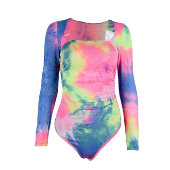 

Womens Square neck Bandage Bodysuit Slim Fit Romper Elegant long SLeeve Print Leotard Evening Party Club Body Top Streetwear