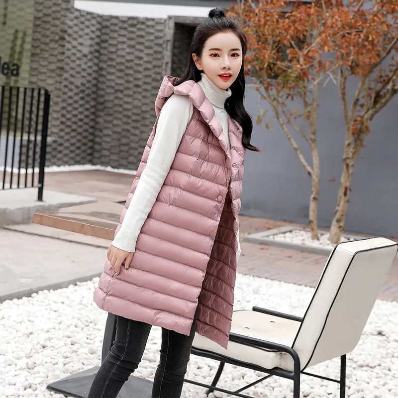 

2018 Winter New Style Slim Fit Slimming Hooded Mid-length Vest Korean-style Simple Versatile Warm Underwear Waistcoat Women's