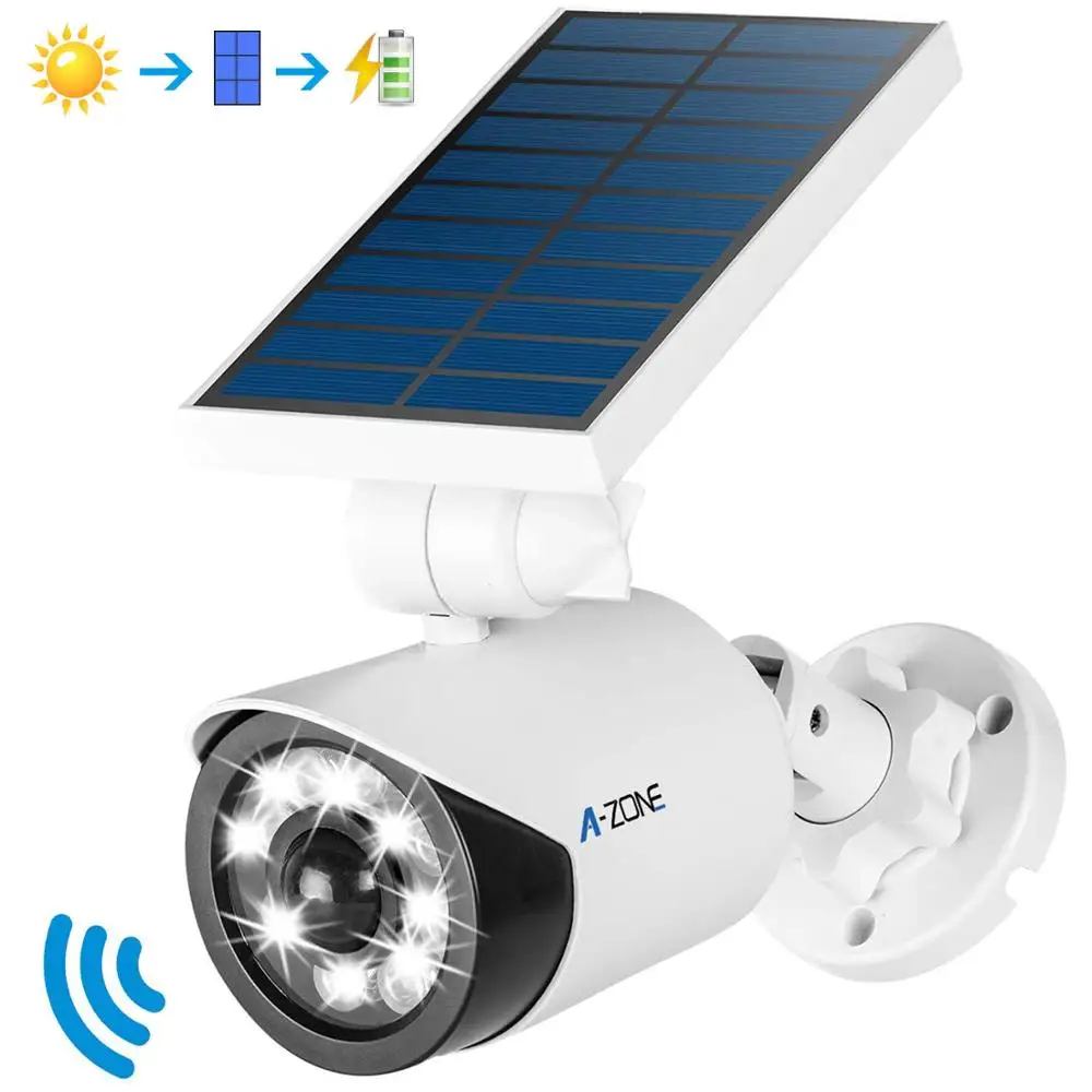 

A-ZONE Solar Power Motion Sensor Light Outdoor LED 800 Lumens 8 LED 5W Lights Dummy Fake Camera IP66 Waterproof for Garden