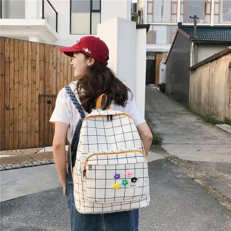 

Hot Sale Lattice Pattern Schoolbag Female Korean Edition Junior High School Student Backpack College Style Shoulder Bag 2019 New