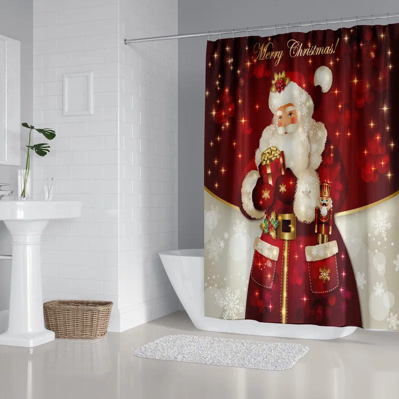 Рождественский набор для ванной, Рождественский Дед Мороз Санта колокольчик, узор, водонепроницаемая занавеска для душа, покрытие для унитаза, коврик, нескользящий коврик, u-образный коврик