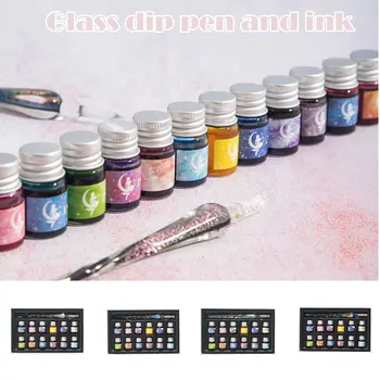 

Crystal Starry Sky Glass Pen and Ink Set Glass Dip Pen Fountain Pen Inks for Writing Drawing Office School Supplies @LS