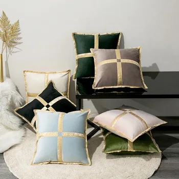 

Velvet Cushion Gold Ribbon Splicing Colored Home Decoration Seat Cushion Sleep Pillow Square Cushion Case No Inner