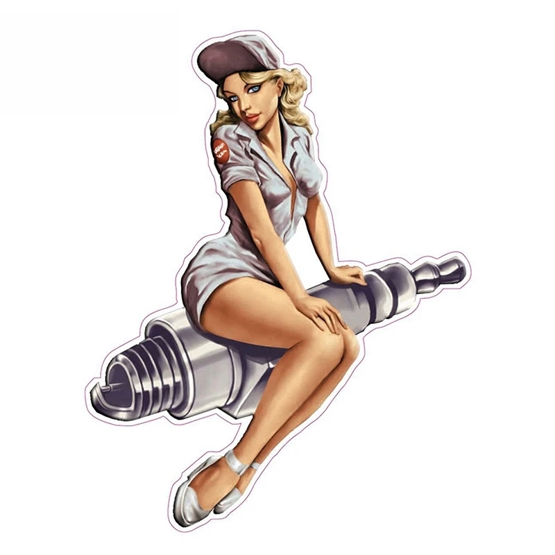 

SZWL Spark Plug Pin Up Girl Decal Sexy Cartoon Decal Funny Car Stickers Motorcycle Automobile Decal Accessories Vinyl,13cm*10cm