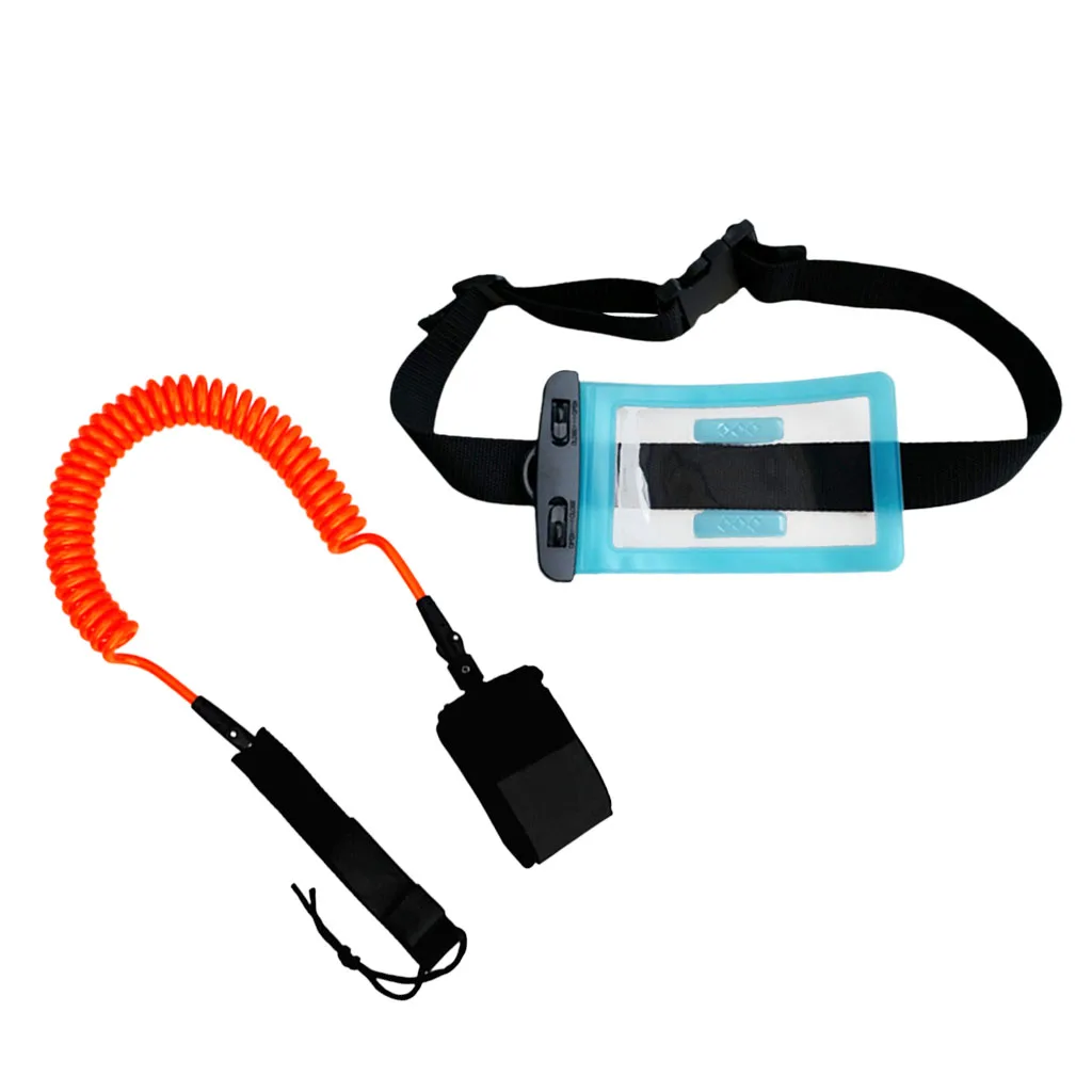 10ft 7mm Coiled Surfboard SUP Leash Stand up Paddle Board Leg Rope Ankle Strap with Waterproof Wallet Dry Bag for Surfing 