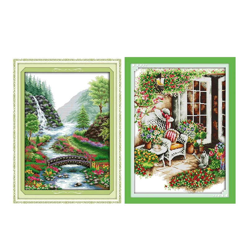 Small Bridge Flowing Water DIY Needlework Craft 11&amp14CT Scenery Printed Pattern Cross Stitch Kits DMC on Canvas Embroidery Sets | Дом и сад