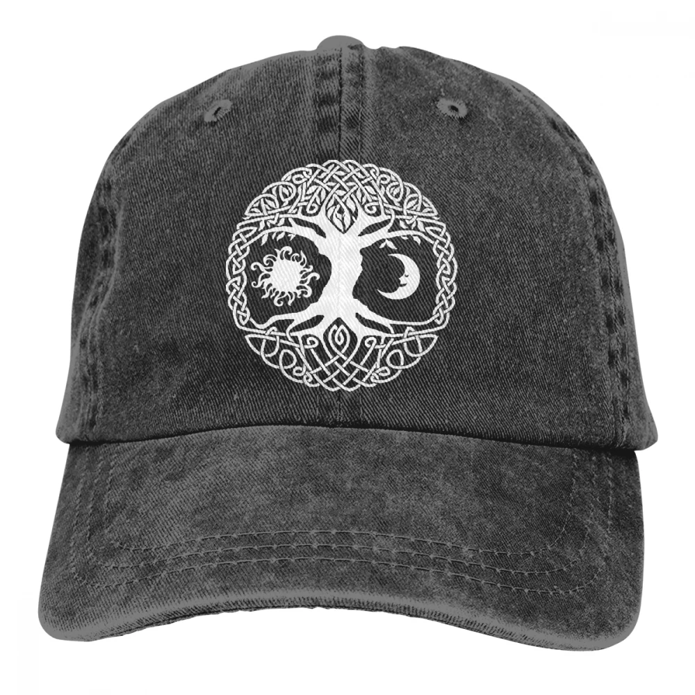 Дерево жизни Солнце Луна Casquette черный унисекс Мужские Женские деним Strapback бейсболка Регулируемая Гольф папа шляпа