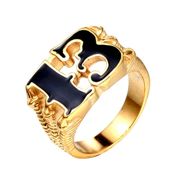 

Fashion Hip Hop Style Black 13 Gold Men's Ring Unique Party Accessories Cool Gift