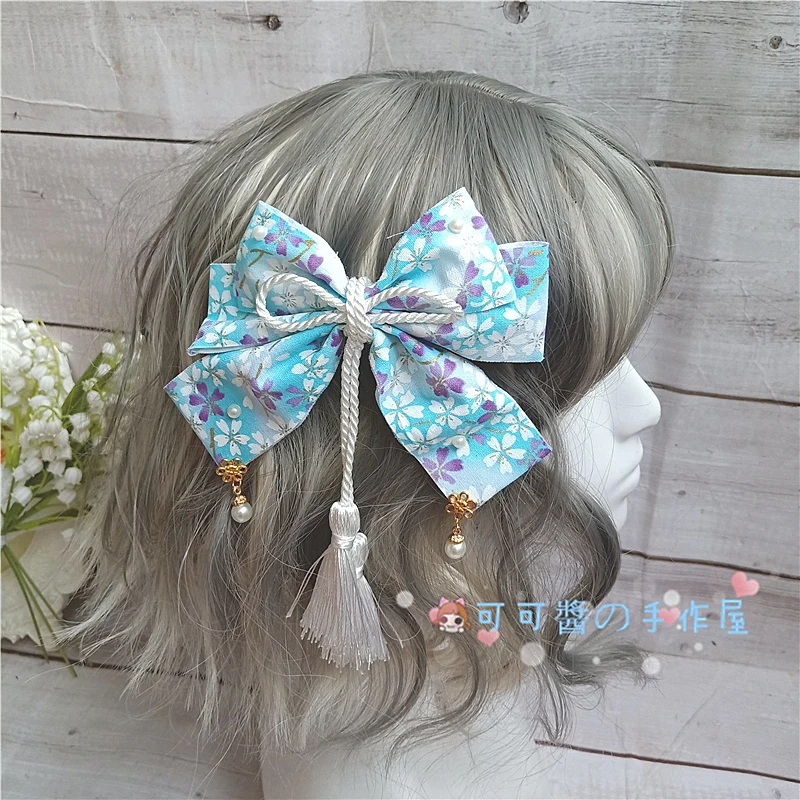 Small blue and Оригинальное и высокое настроение украшенное большим бантом Шпилька японское кимоно лолита АНТИЧНОСТЬ утконоса клип Harajuku kawaii - Цвет: Small blue and