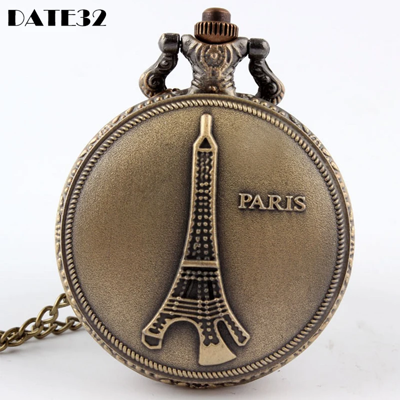 Paris Tower Pocket Watch Men Pendant Necklace Chain Engraved Case Clock for Women Kids Male Collection Reloj Wholesale | Наручные часы