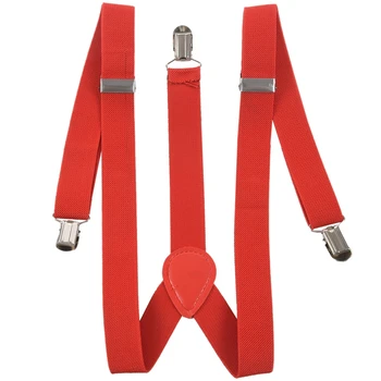 

Women Men Clip-on Adjustable Pants Elastic Y Back Suspender Braces - Red