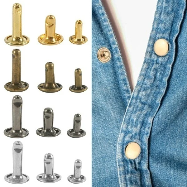 480/360PCS Leather Double Cap Rivets Metal Tubular Rivets for Leather Craft Repairs Decoration with Punch Pliers Fixing Tools