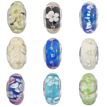 

Original Blue White Daisy Blossom Flower Lampwork Murano Glass Charm Fit Bracelet 925 Sterling Silver Glass Bead Jewelry