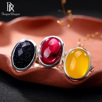 

Bague Ringen 100% Solid Silver 925 Jewelry Natural Gemstone Ring for Women Charms Ruby Obsidian Chalcedony Simple Classic Gift