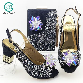 

2020 Classics D.blue New Coming Comfortable Shoes And Bag To Match Set African High Heels Party Shoes And Bag Set For Wedding