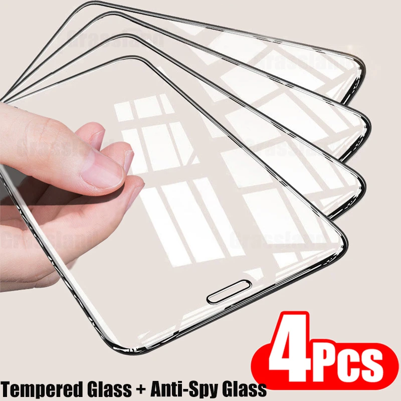 phone glass protector 4 Che Phủ Toàn Bộ Kính Cường Lực Cho iPhone 11 12 13 Max Pro Bảo Vệ Màn Hình Trong Cho iPhone Xs Max XR 6 7 8 Chống Gián Điệp Có Kính Cường Lực phone tempered glass