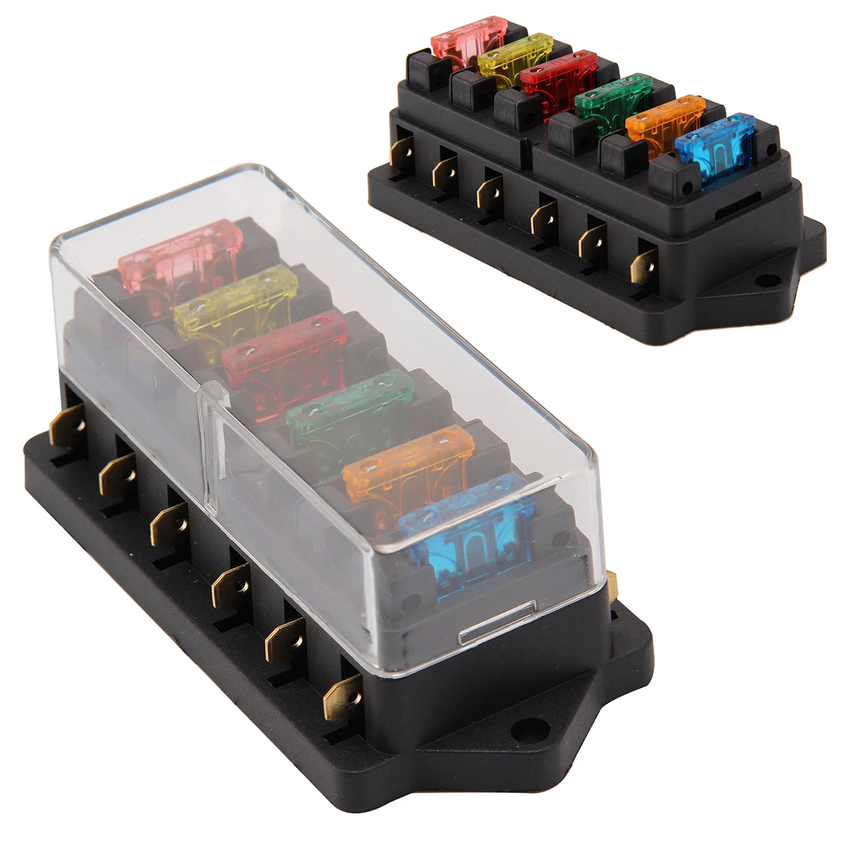 

6 way Blade Fuse Block with Universal Fuse Box Holder LED Warning Indicator Damp-Proof Cover for Car Boat Marine