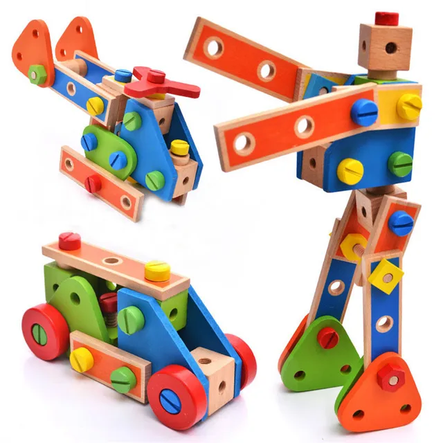 45/70Pcs Montessori Baby Wooden Model Building Block Kits Nut-combination Toys DIY Nut Assembly Wood Screw Toy For Children Gift 1