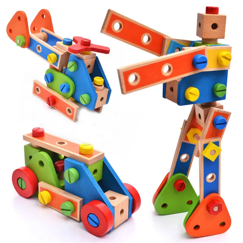 

45/70Pcs Montessori Baby Wooden Model Building Block Kits Nut-combination Toys DIY Nut Assembly Wood Screw Toy For Children Gift