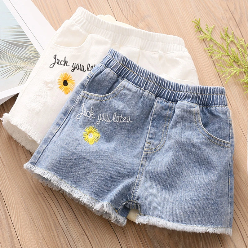 Pantalones cortos vaqueros con bolsillos bordados para niños y niñas, moda de verano, color azul y blanco, 3, 5, 6, 8, 10, 11, años, 2021|Pantalones cortos| - AliExpress