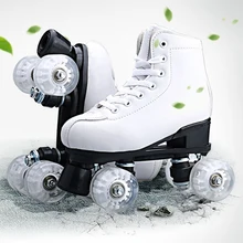 Новинка года; женская обувь; двойная линия; обувь для взрослых; Параллельные фигурные коньки; ботинки из искусственной кожи; 4 колеса; Противоударная дышащая обувь белого цвета