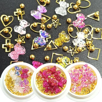 

1 box nail art rhinestone resin bear mixed rivet semi-round beads multi-style combination set 3D nail decoration supplies