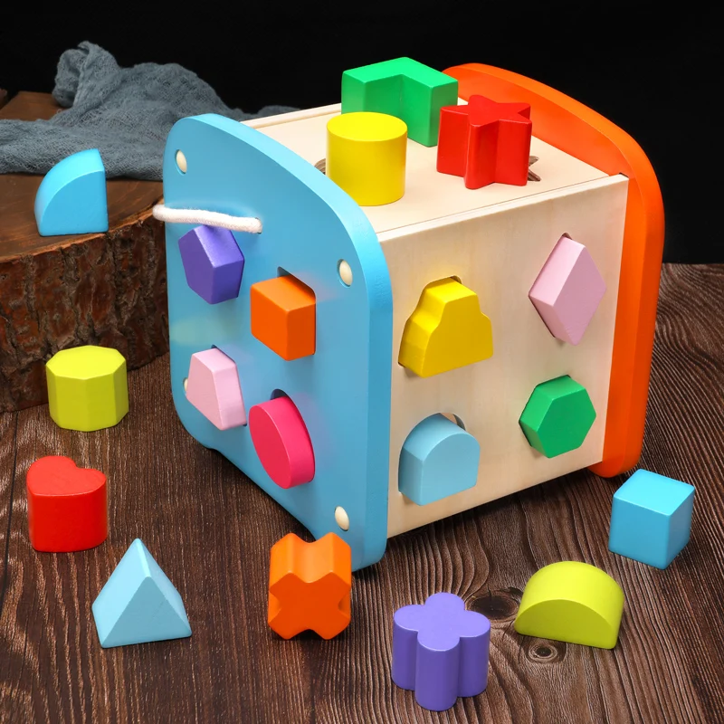 

Baby Blocks Toys 19 Holes Geometric Shapes Sorting Wooden Building Blocks Matching Cognition Early Educational Toys For Children