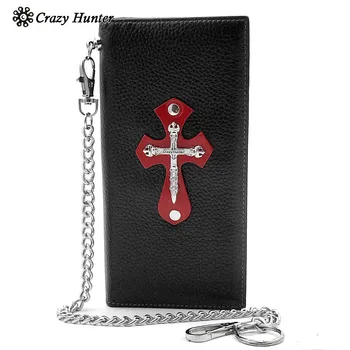 

Red Cross gothic Male Leather Wallet Purse With Chain Man Card Holder