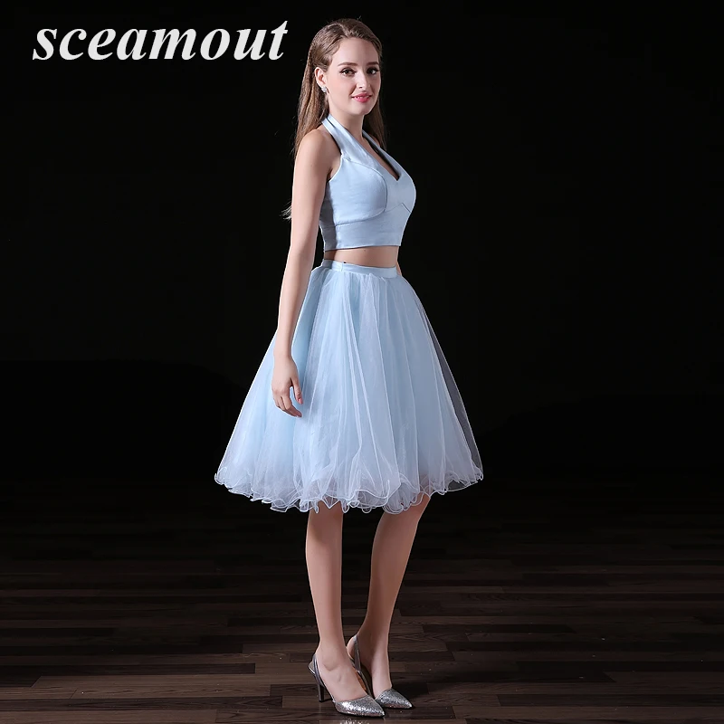 Robe de soiree Новые Длинные тафта синий из двух частей бисером Холтер Аппликация вечернее платье vestido de festa