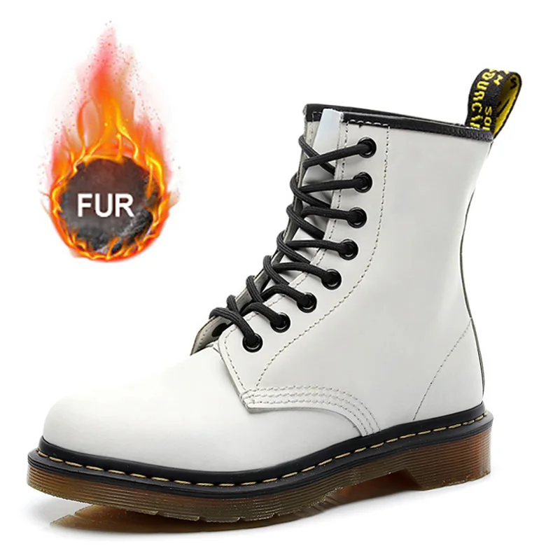 Красивые мужские ботинки на шнуровке, плюшевые теплые мужские ботильоны, мотоциклетные ботинки, зимняя обувь, мужская зимняя обувь размера плюс 57 - Цвет: M1460-whitefur