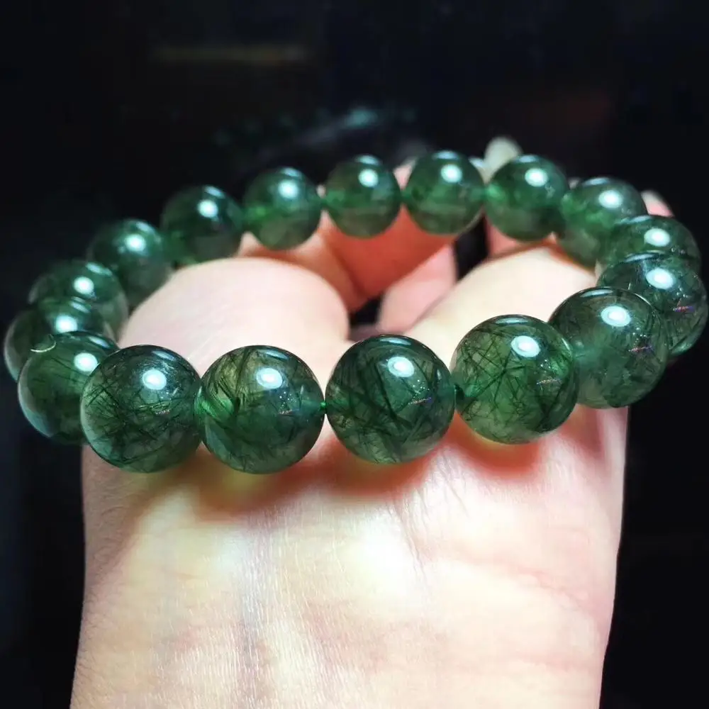 

11.5mm Natural Green Hair Rutilated Bracelet For Woman Man Crystal Stretch Round Beads Lucky Love Gemstone Fashion Jewelry AAAAA