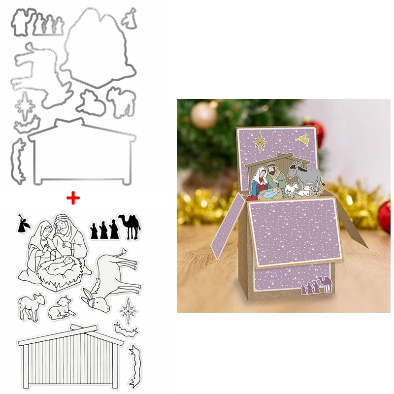 

Clear Stamps With Coordinating Dies Nativity Sheepman Lamb Camel Picket Fence For DIY Scrapbooking Craft Making Template 2020